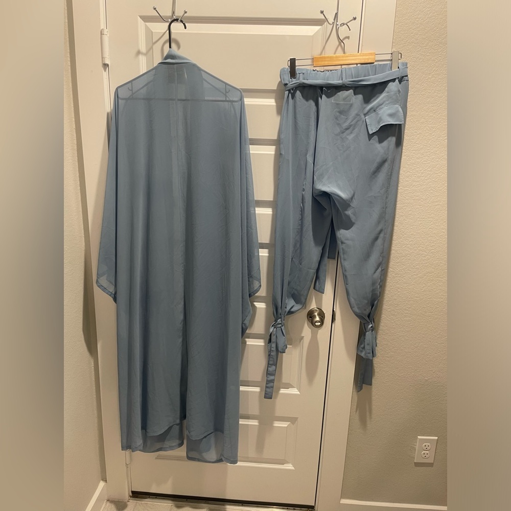 Orttu 2pc set chiffon sheer Kimono & Belted pant Sz Large - Picture 3 of 8